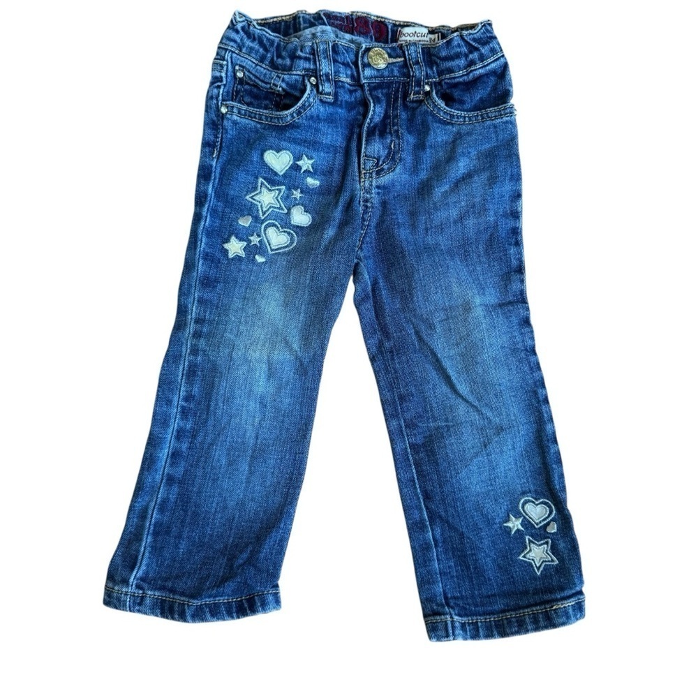Y2K Blue Denim Bootcut Jeans 24M Baby Girl Embellished Silver Stars Hearts